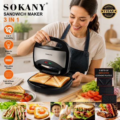 SOKANY 3-in-1 Sandwich Maker KJ-302